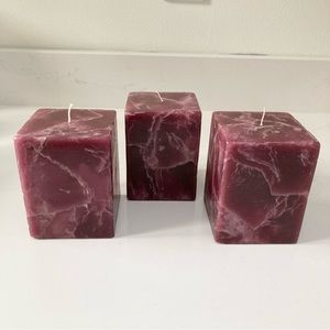 Set of Three Rectangular Burgundy Decorative Candles